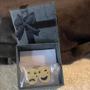 Brand New Burberry Double Drama Mask Gold Tone Pin 0.75”